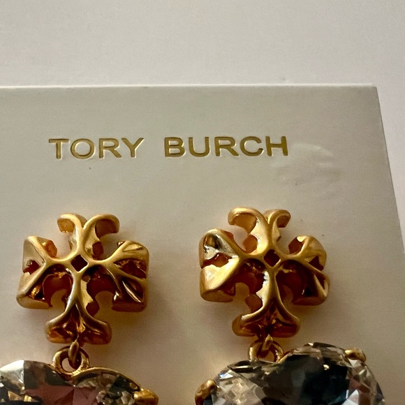 Tori Burch Roxanne Czech Stone Heart Drop Earrings - Picture 3 of 5